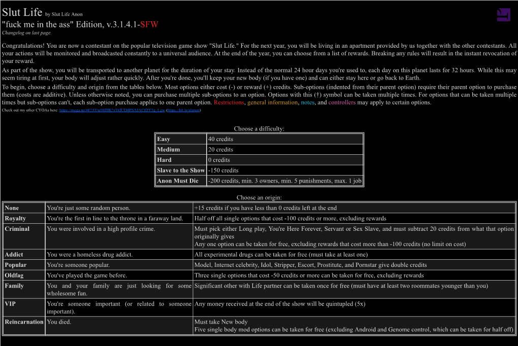 Slut Life by Slut Life Anon "Fuck Me in the Ass" Edition, V.3.1.4.1-SFW Changelog on Last Page