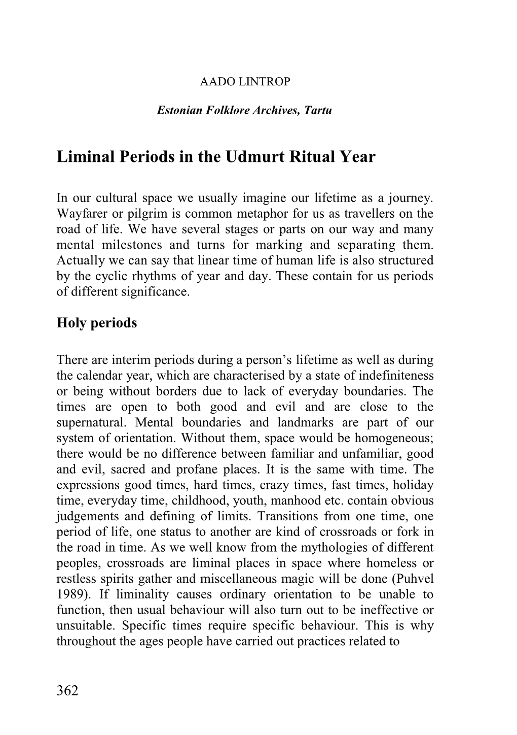 Liminal Periods in the Udmurt Ritual Year