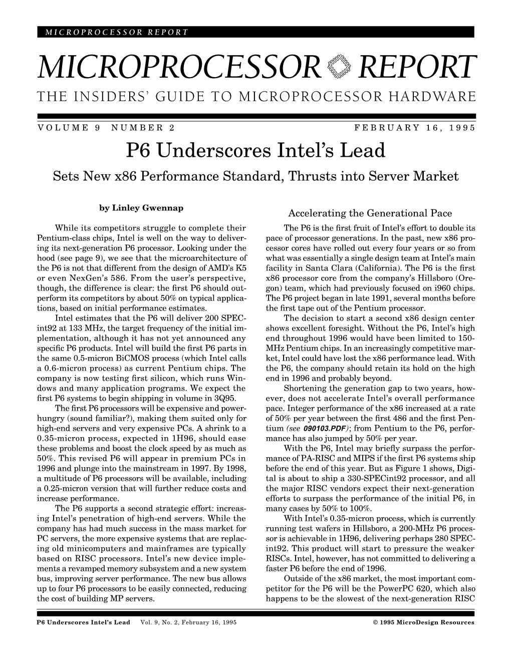 P6 Underscores Intel's Lead: 2/16/95