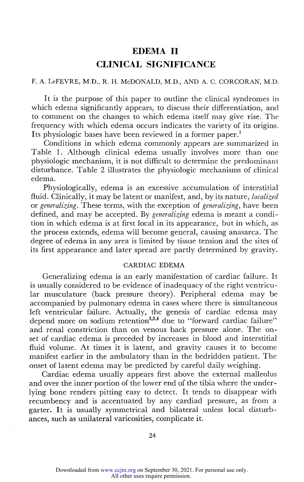 Edema II, Clinical Significance