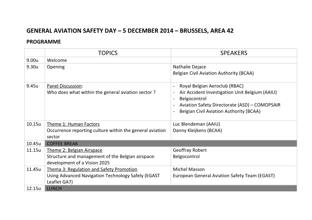 General Aviation Safety Day 5 December 2014 Brussels, Area 42