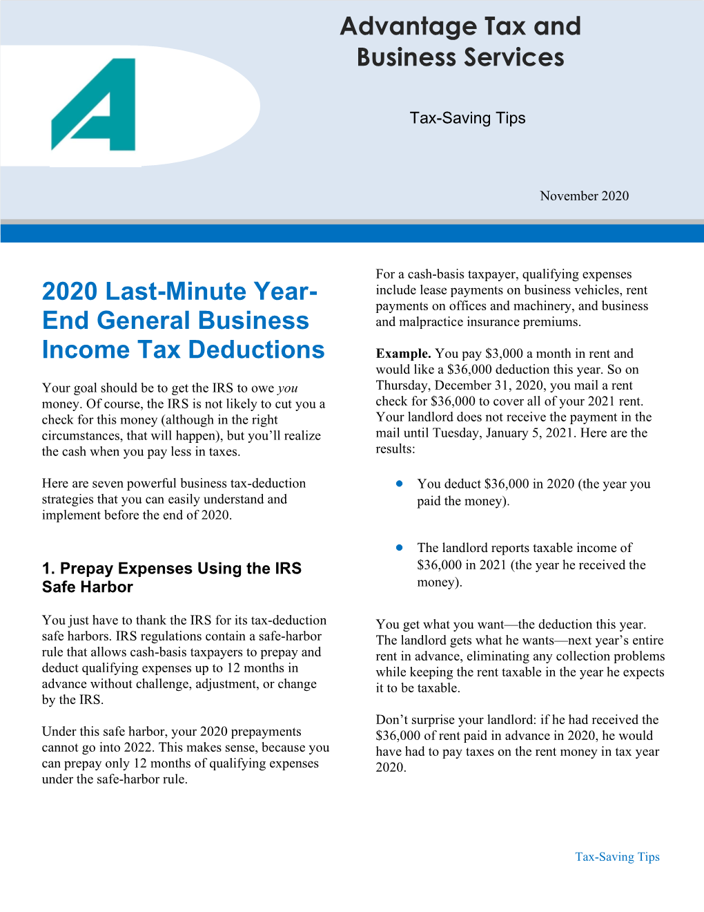 2020 Last-Minute Year- End General Business Income Tax Deductions