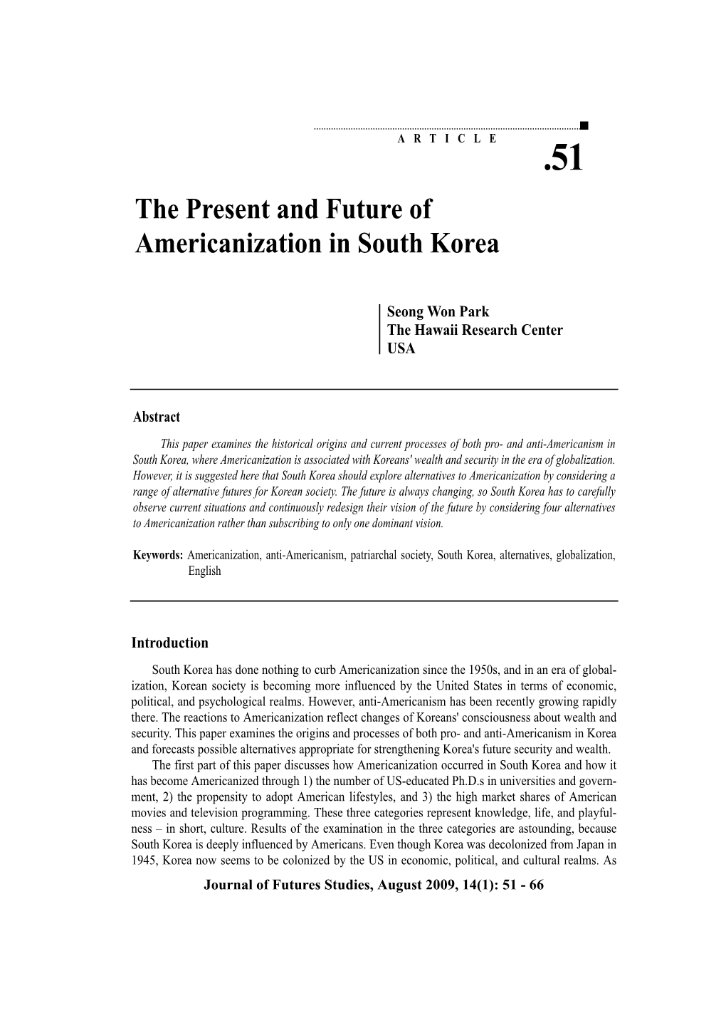 The Present and Future of Americanization in South Korea