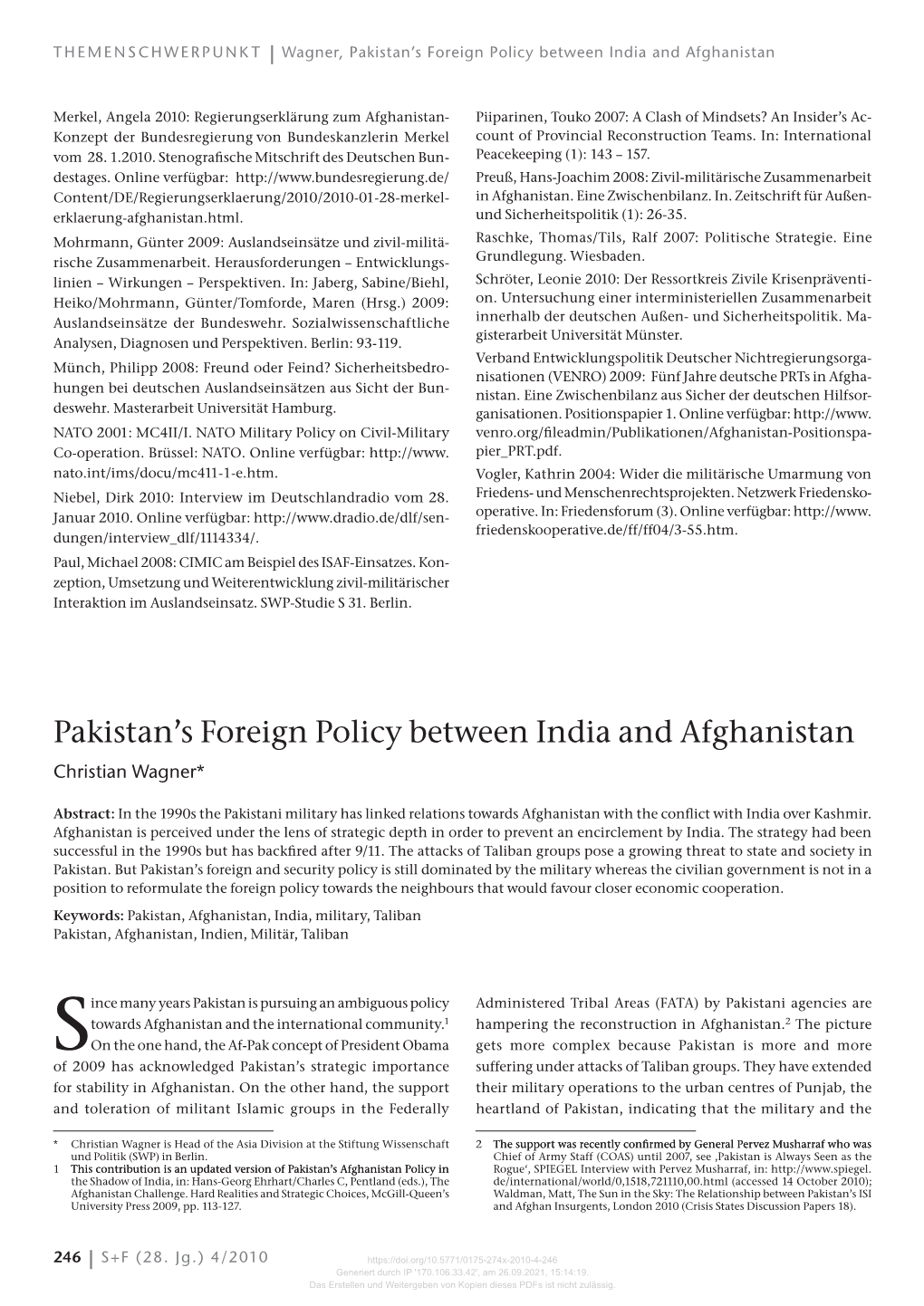 Pakistan's Foreign Policy Between India and Afghanistan