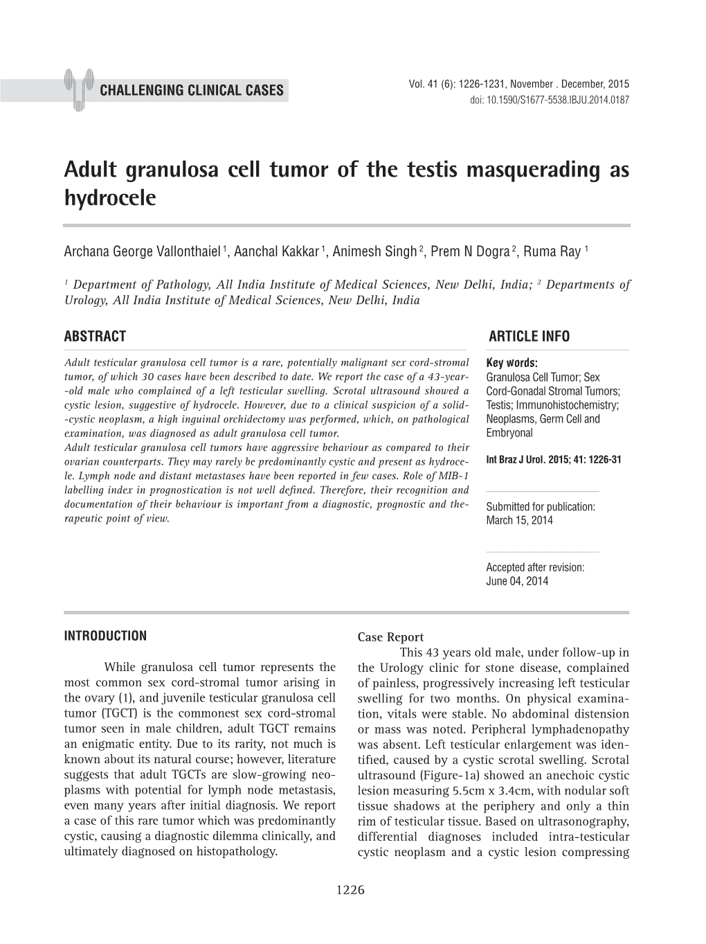 Adult Granulosa Cell Tumor of the Testis Masquerading As Hydrocele ______