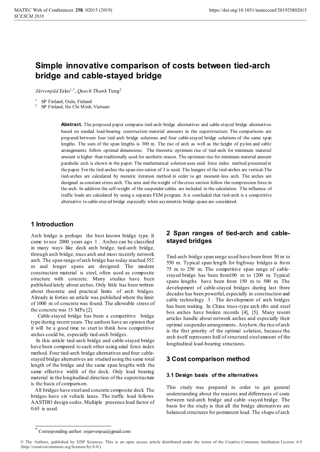 Simple Innovative Comparison of Costs Between Tied-Arch Bridge and Cable-Stayed Bridge