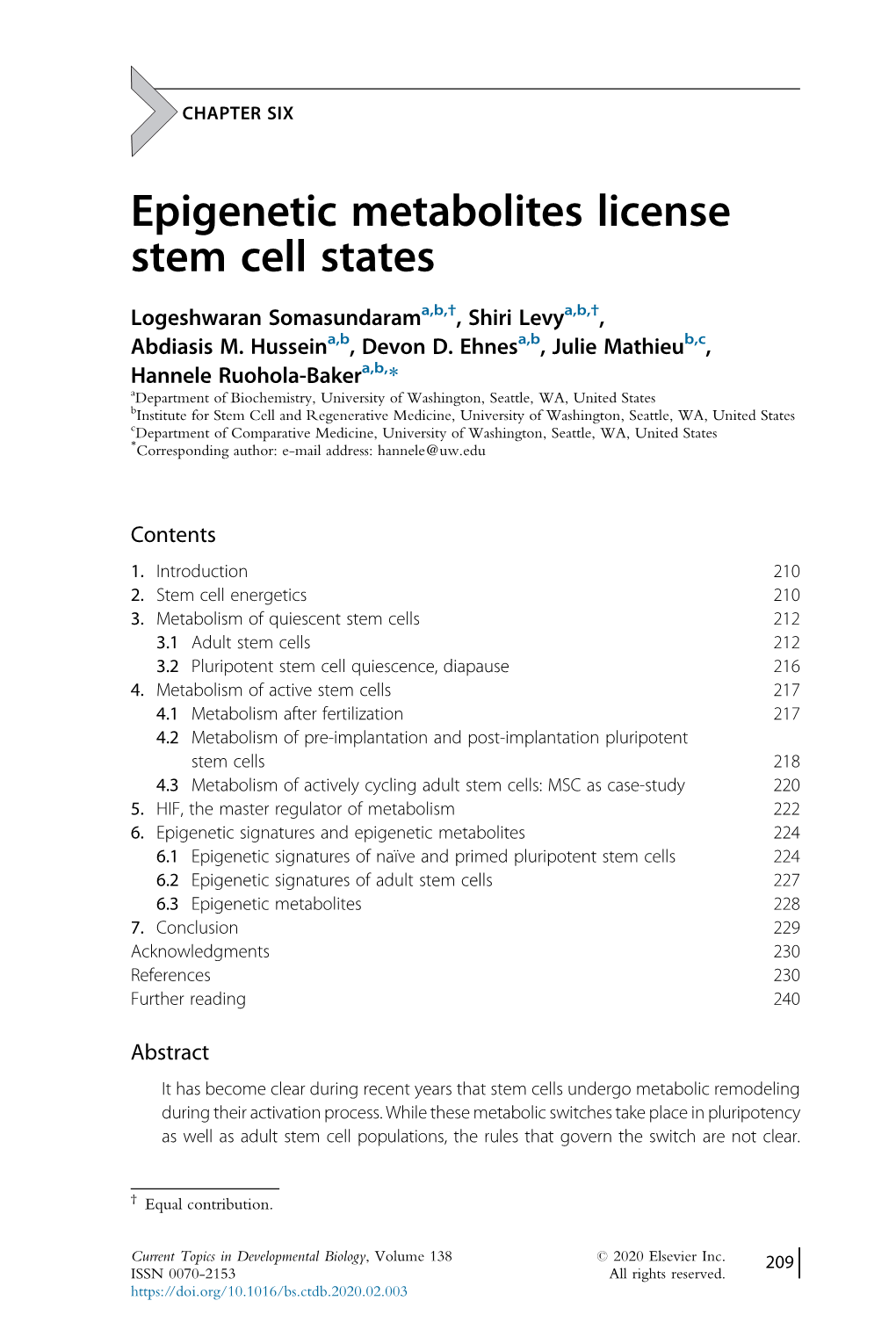 Epigenetic Metabolites License Stem Cell States