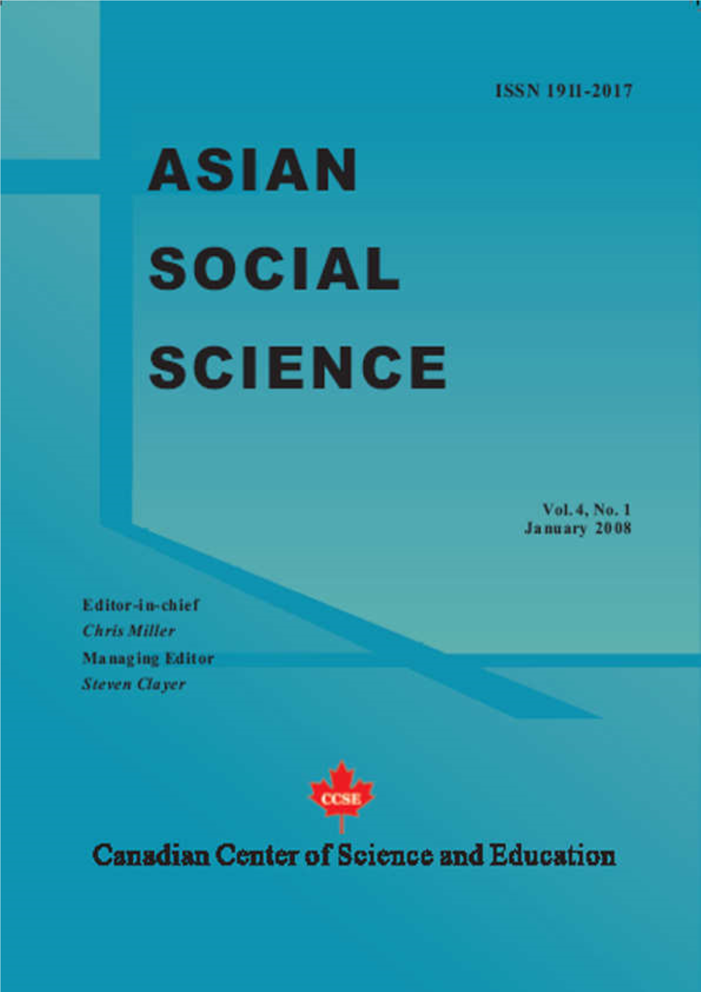 Asian Social Science, ISSN 1911-2017, Vol. 4, No. 1, January