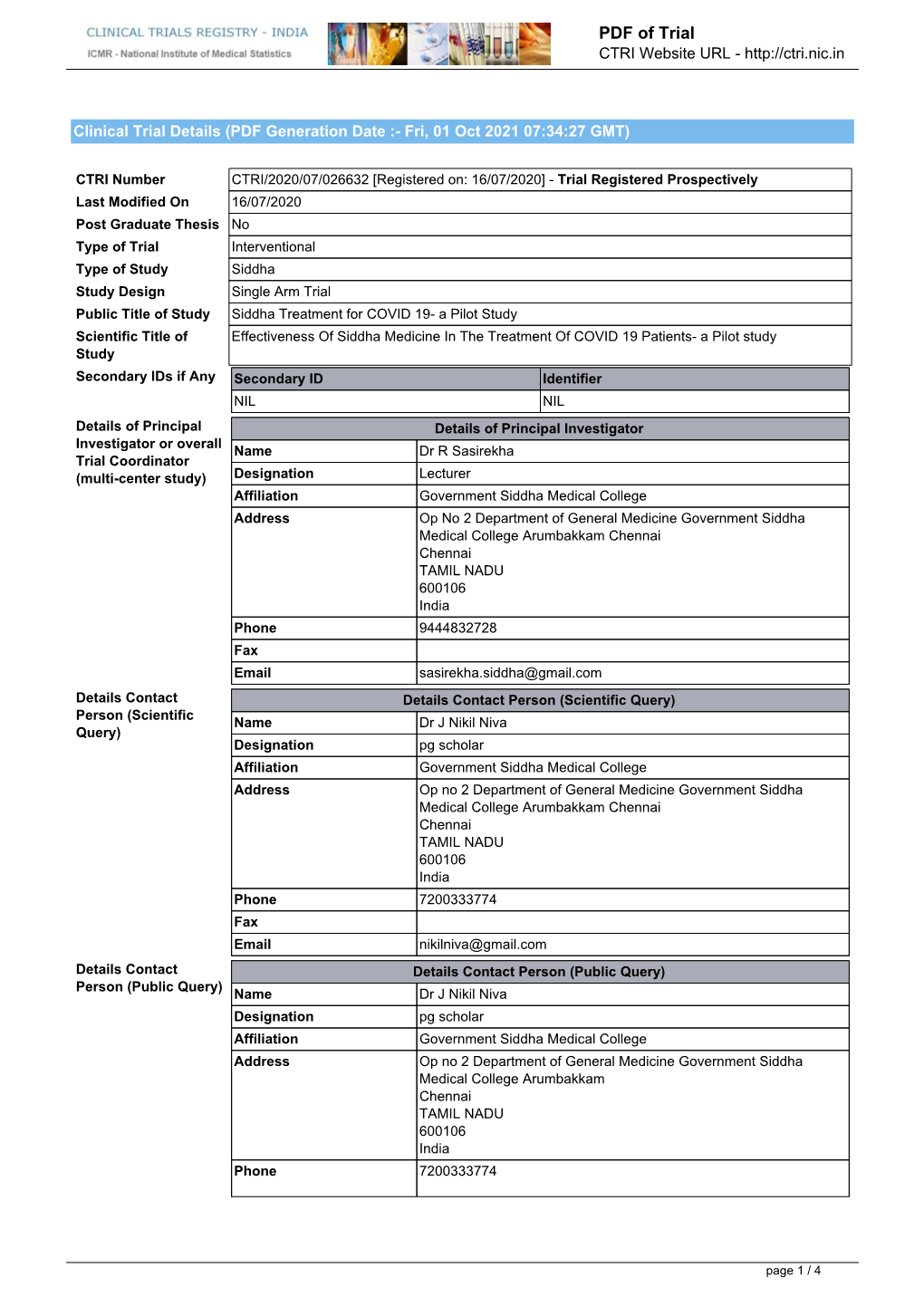 CTRI Trial Data