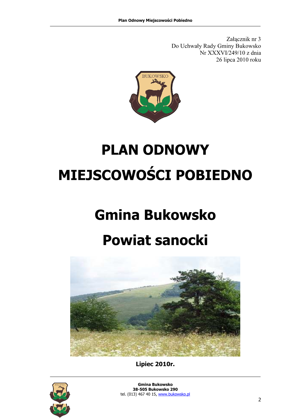 PLAN ODNOWY MIEJSCOWOŚCI POBIEDNO Gmina Bukowsko