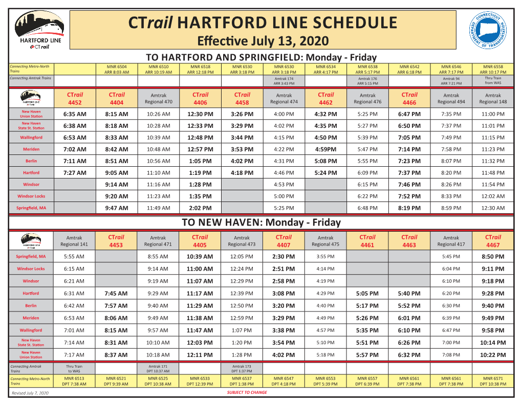 Ctrail HARTFORD LINE SCHEDULE