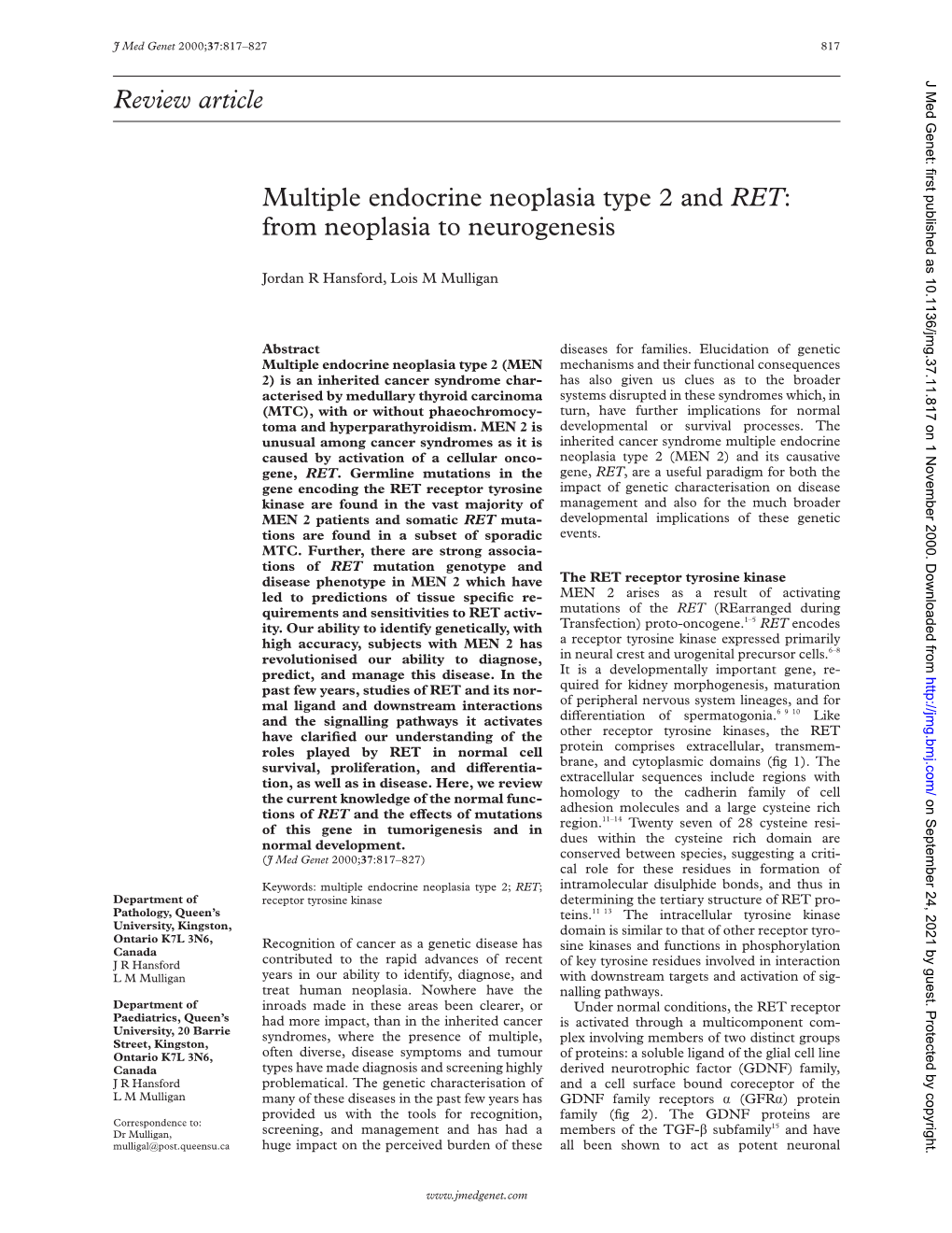 Review Article Multiple Endocrine Neoplasia Type 2 And