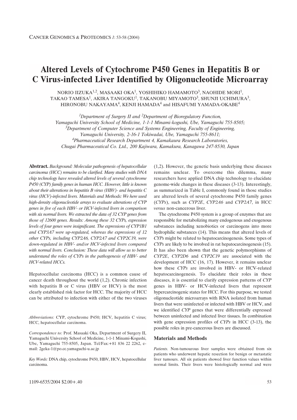 Altered Levels of Cytochrome P450 Genes in Hepatitis B Or C Virus-Infected Liver Identified by Oligonucleotide Microarray