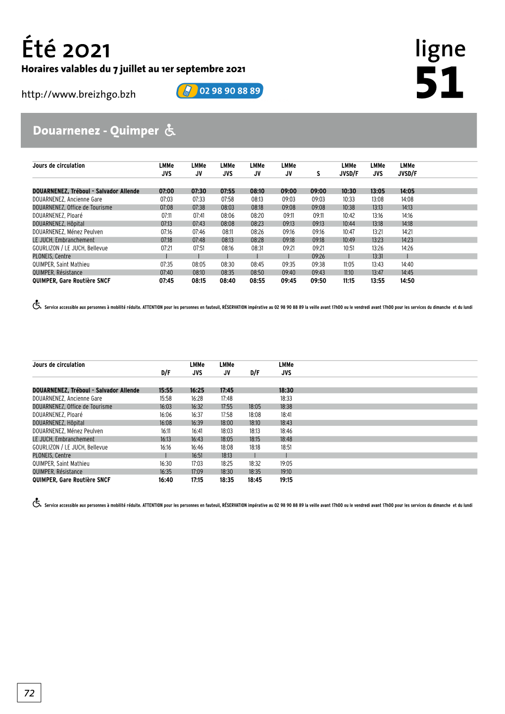 Été 2021 Ligne Horaires Valables Du 7 Juillet Au 1Er Septembre 2021 51 Douarnenez - Quimper