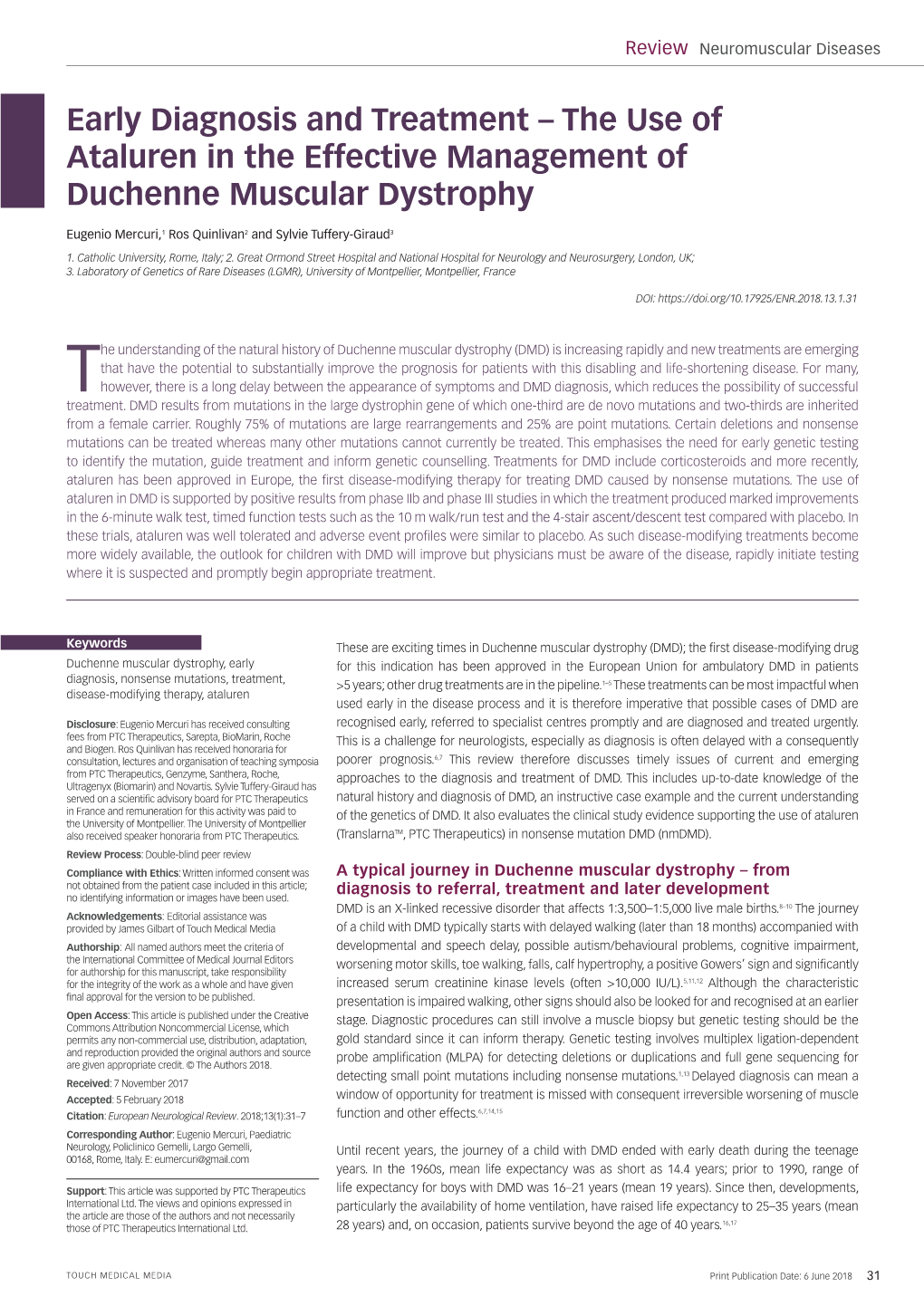 The Use of Ataluren in the Effective Management of Duchenne Muscular Dystrophy