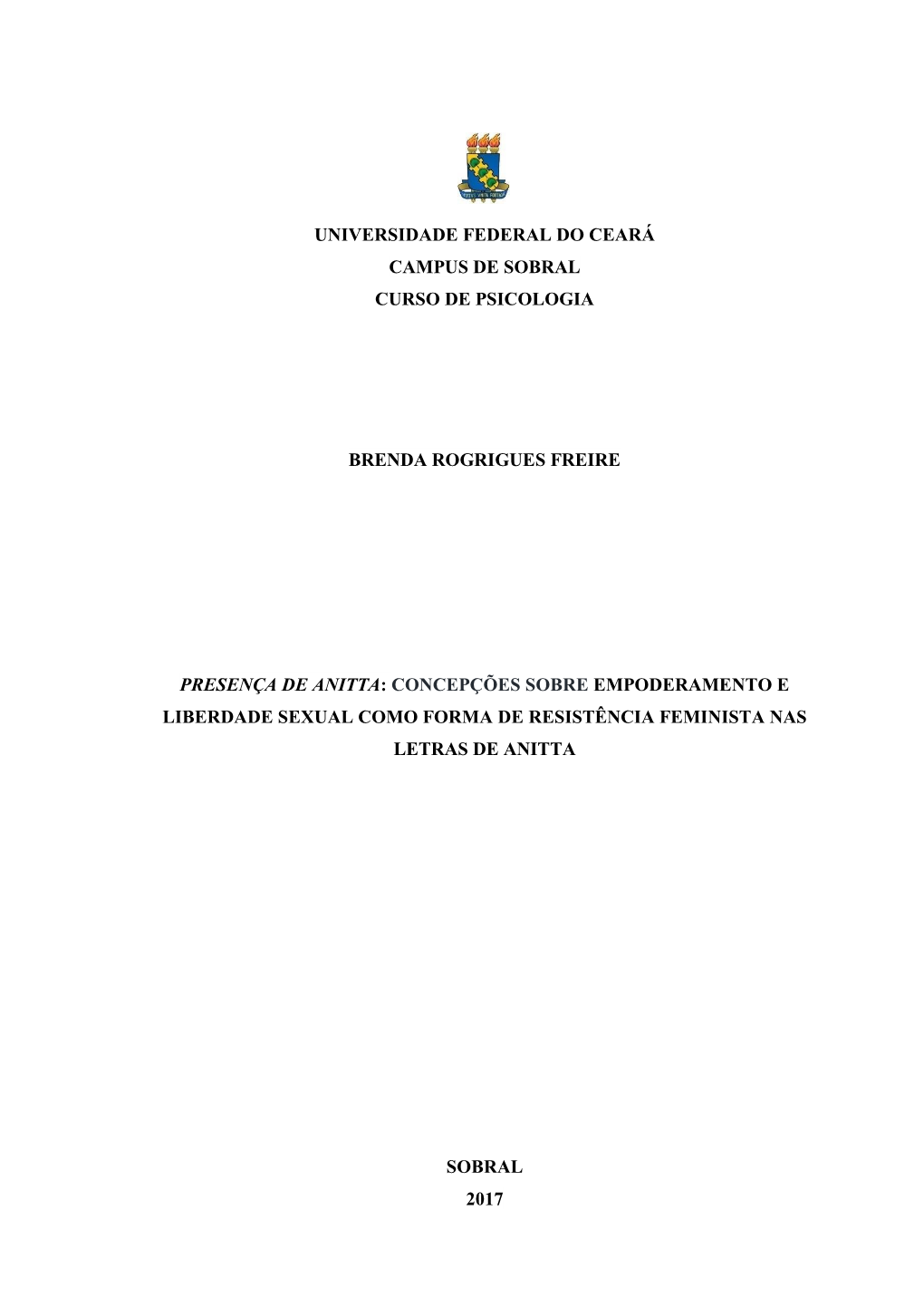 Universidade Federal Do Ceará Campus De Sobral Curso De Psicologia