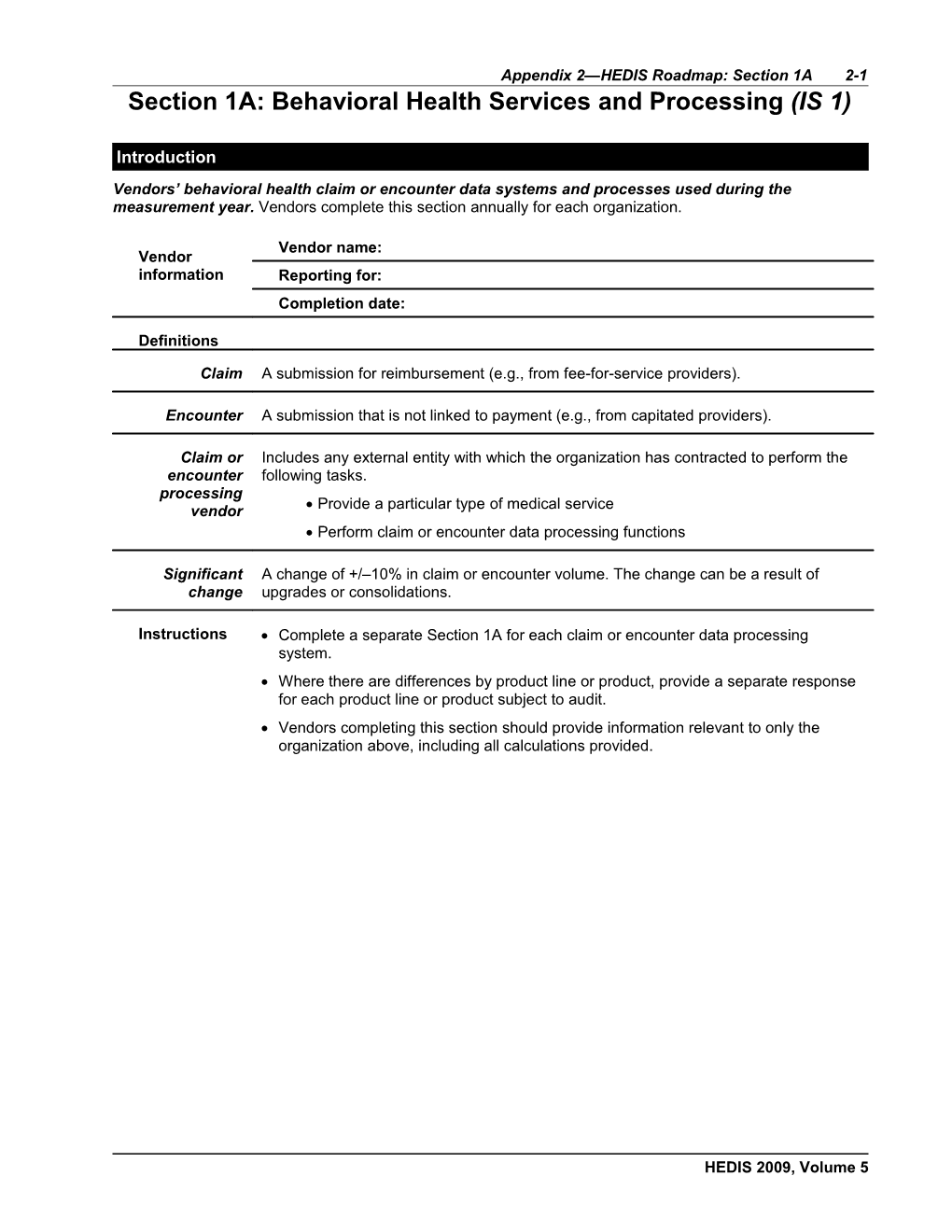 Appendix 2 HEDIS Roadmap: Section 1A 2-1