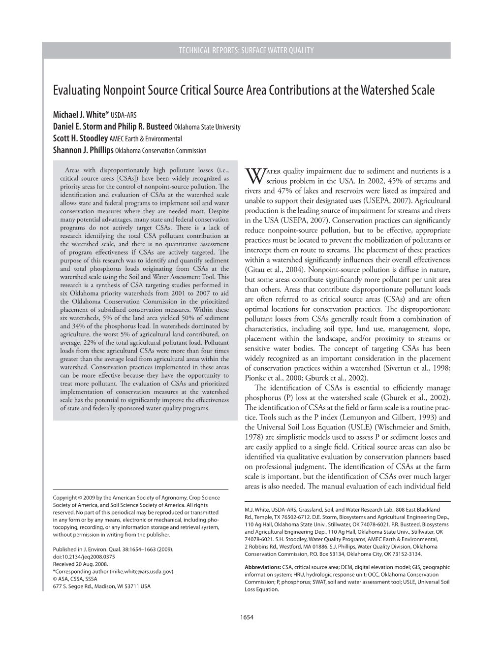 Evaluating Nonpoint Source Critical Source Area Contributions at the Watershed Scale