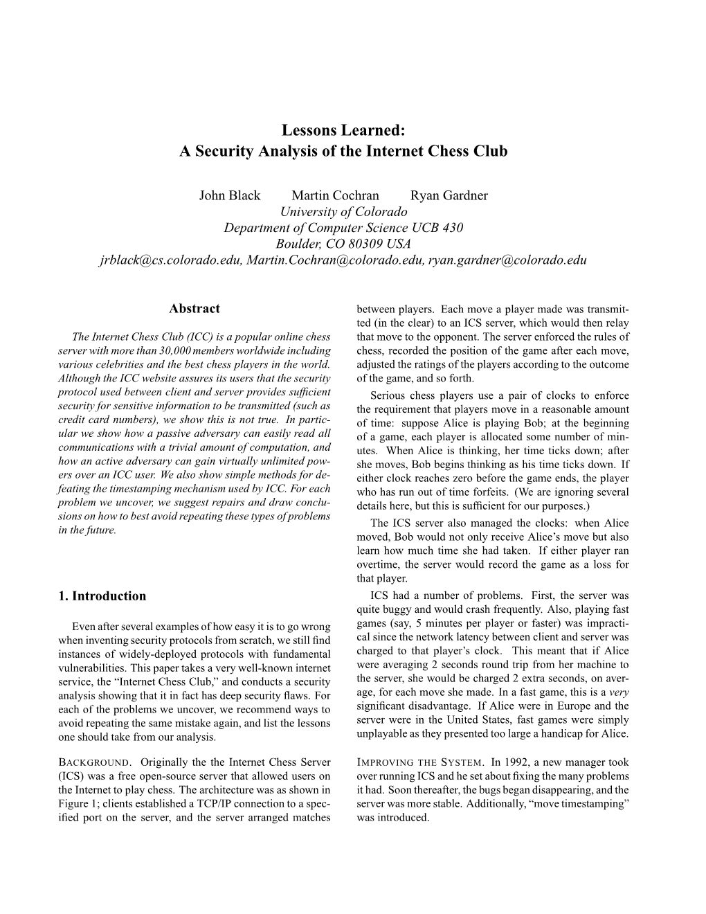 Lessons Learned: a Security Analysis of the Internet Chess Club