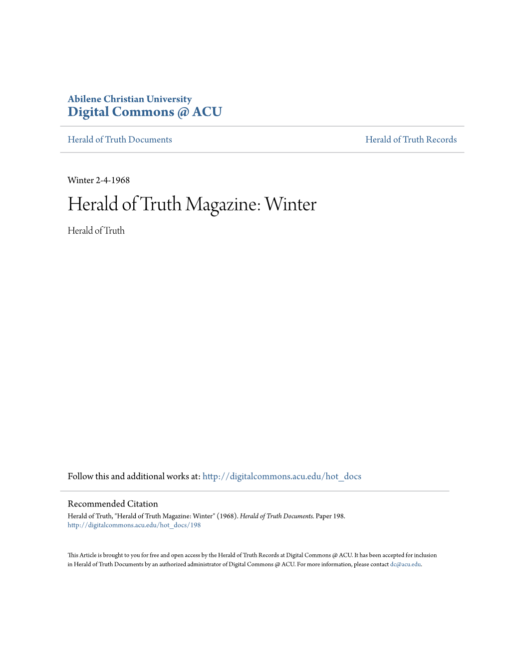 Herald of Truth Magazine: Winter Herald of Truth