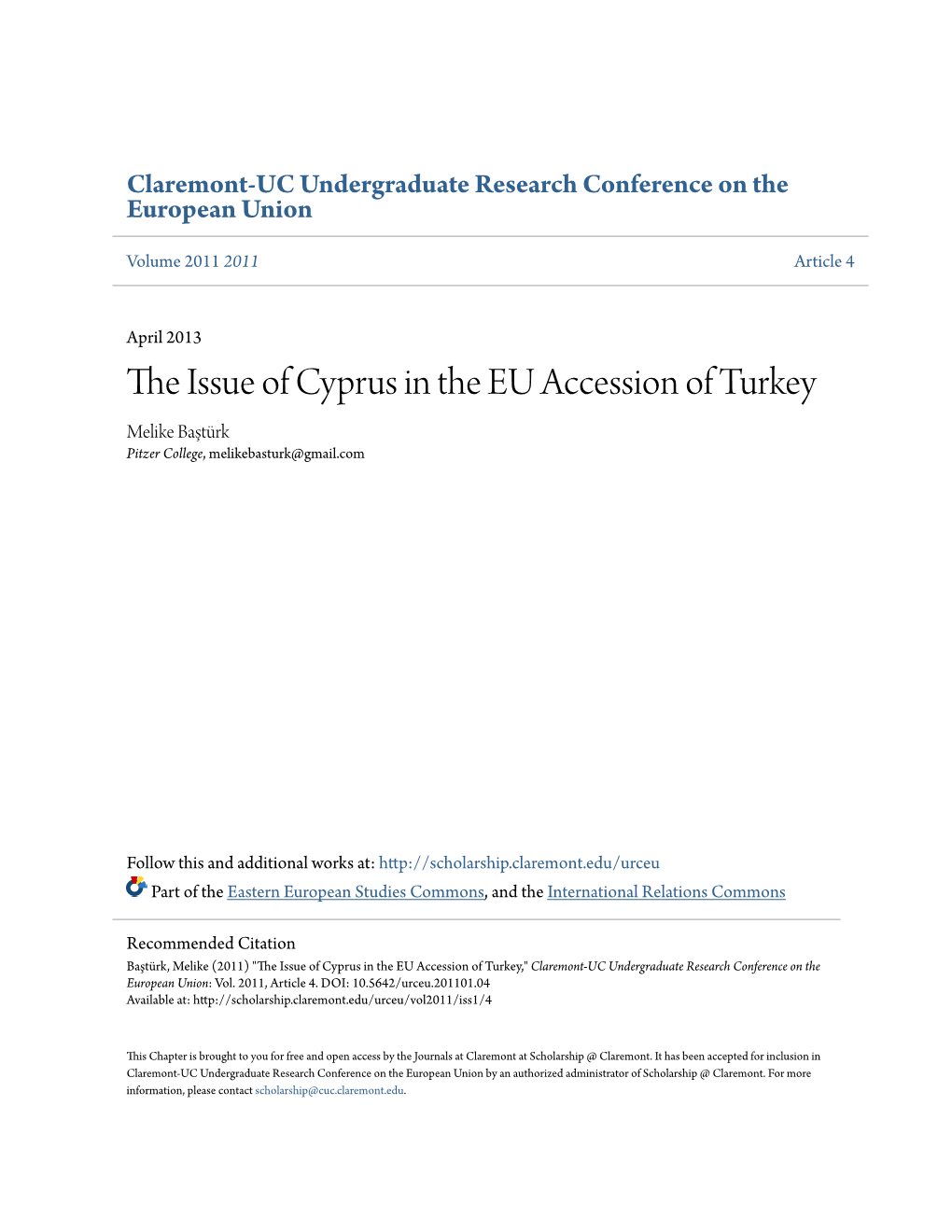 The Issue of Cyprus in the EU Accession of Turkey