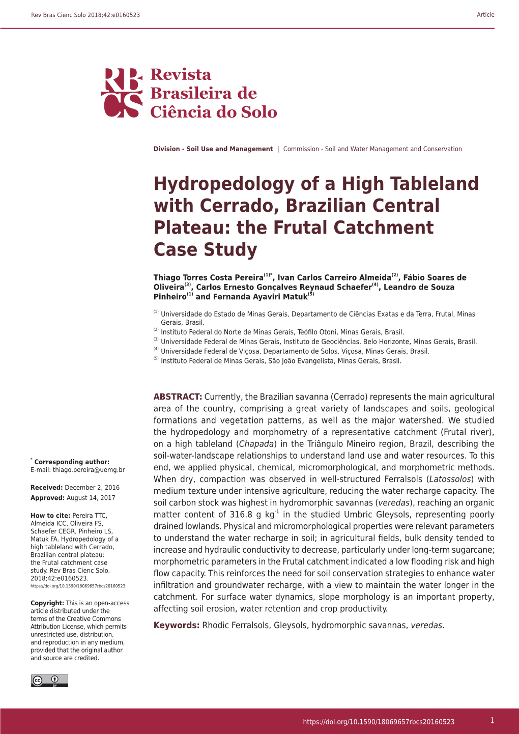 Hydropedology of a High Tableland with Cerrado, Brazilian Central Plateau: the Frutal Catchment Case Study