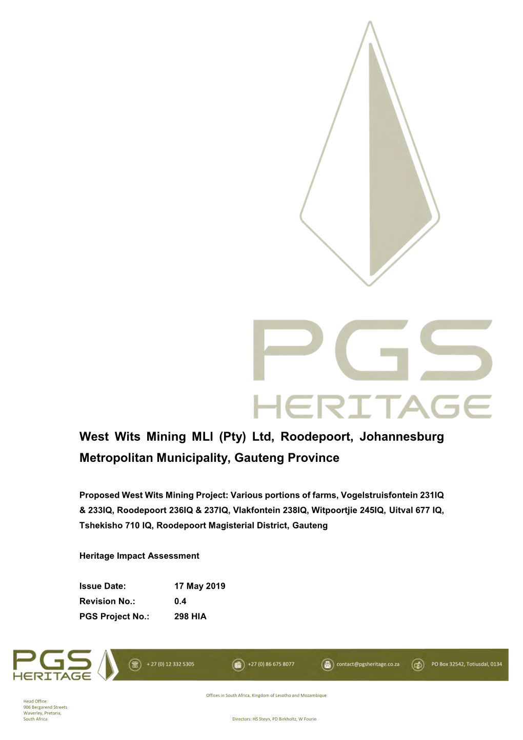 West Wits Mining MLI (Pty) Ltd, Roodepoort, Johannesburg Metropolitan Municipality, Gauteng Province
