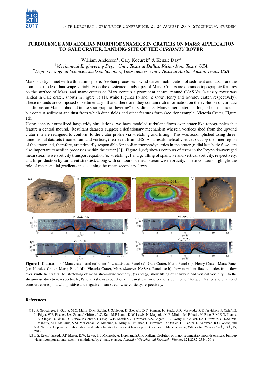 Turbulence and Aeolian Morphodynamics in Craters on Mars: Application to Gale Crater, Landing Site of the Curiosity Rover