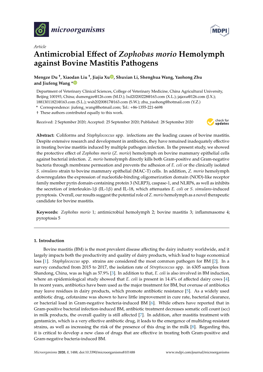 Antimicrobial Effect of Zophobas Morio Hemolymph Against Bovine