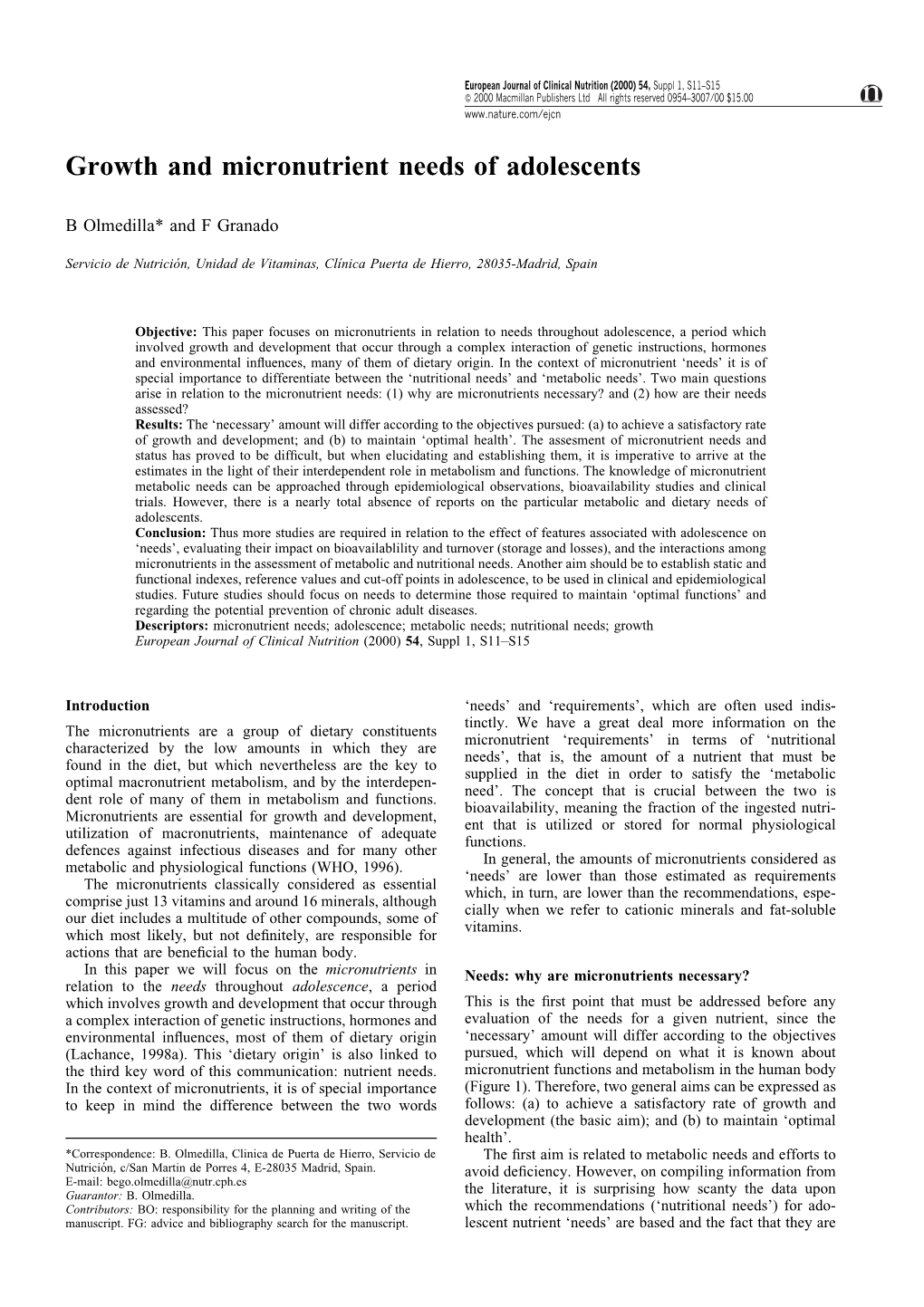 Growth and Micronutrient Needs of Adolescents