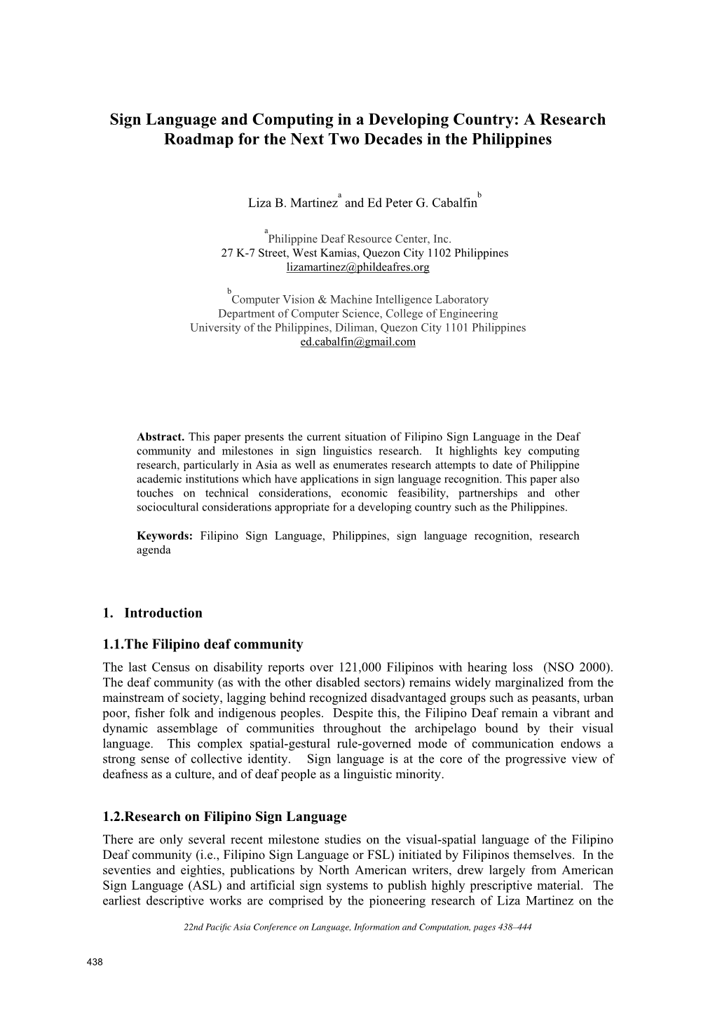 Sign Language and Computing in a Developing Country: a Research Roadmap for the Next Two Decades in the Philippines