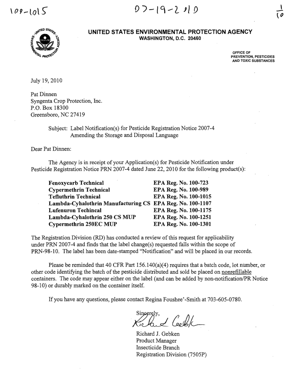 U.S. EPA, Pesticides, Label, TEFLUTHRIN TECHNICAL, 7/19