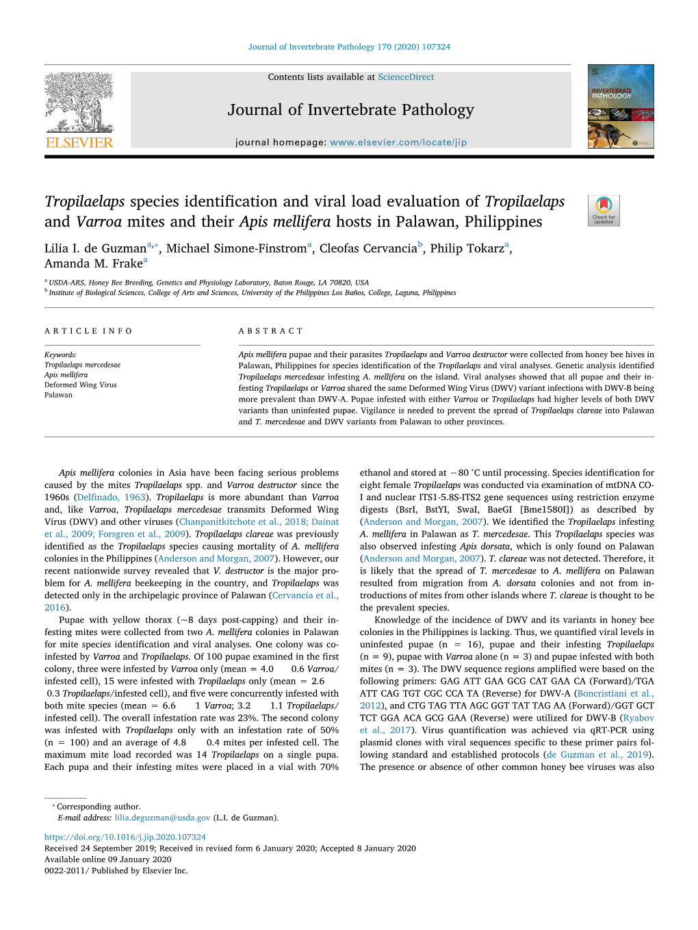 Tropilaelaps Species Identification and Viral Load Evaluation