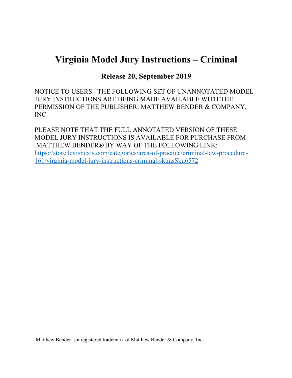 Virginia Model Jury Instructions – Criminal