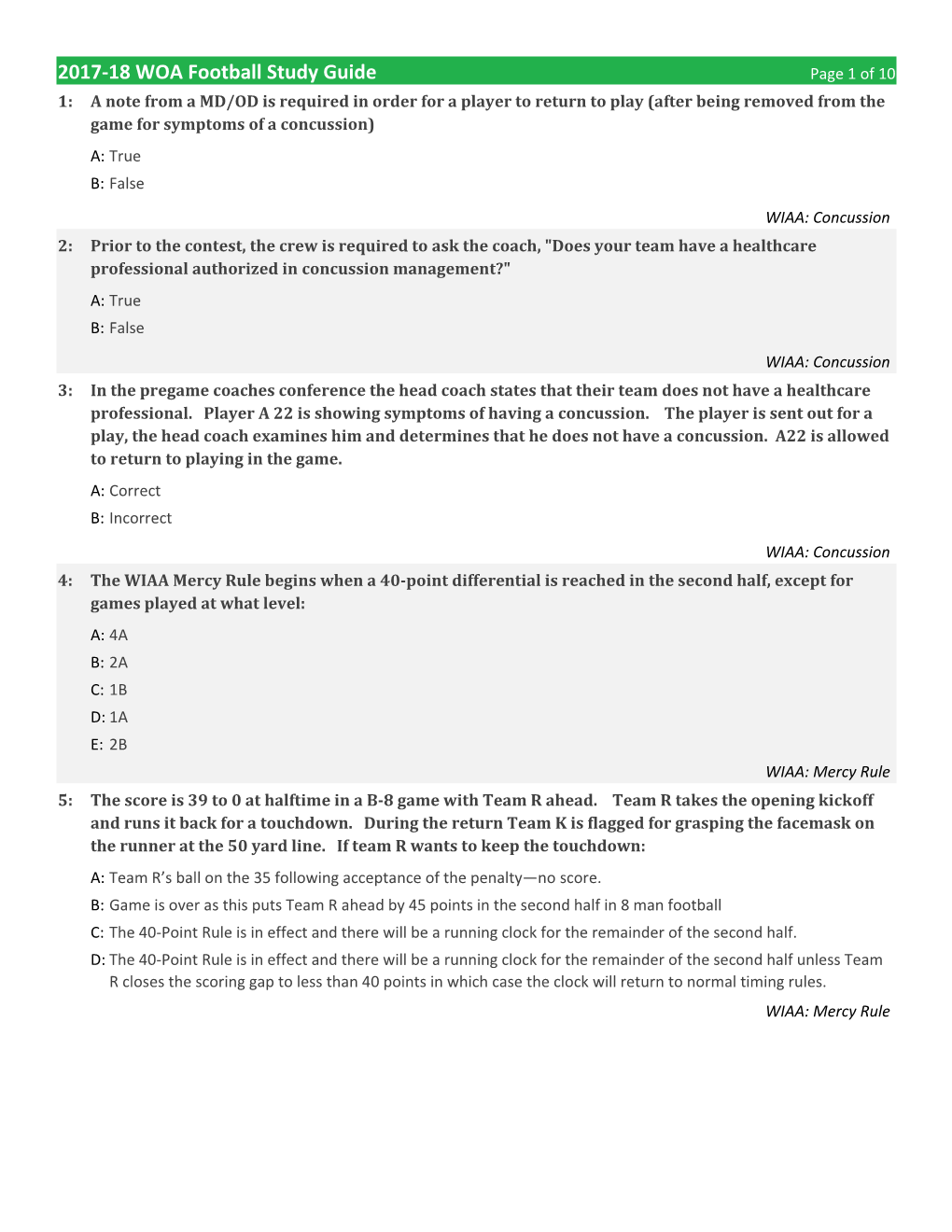 2017-18 WOA Football Study Guide