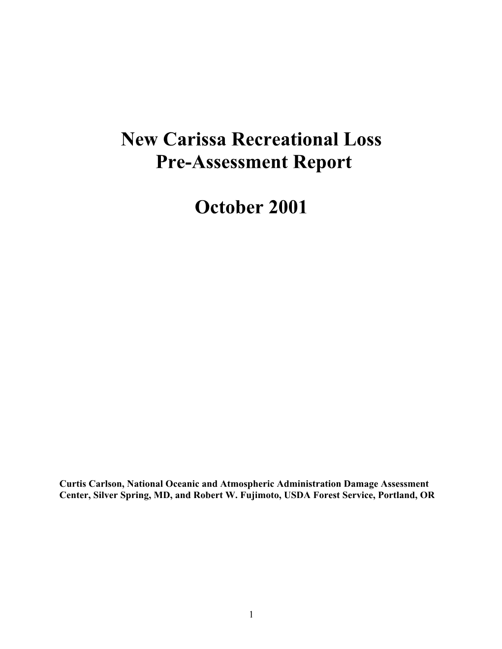 New Carissa Recreational Loss Pre-Assessment Report October 2001