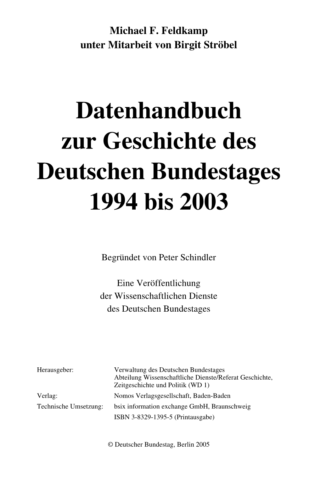Datenhandbuch Deutscher Bundestag 1994 Bis 2003