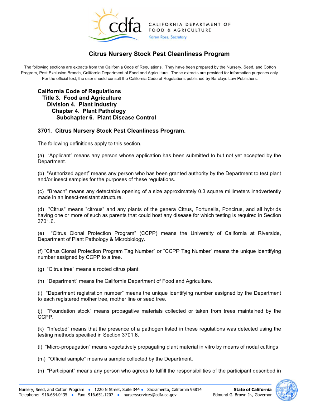 Citrus Nursery Stock Pest Cleanliness Program