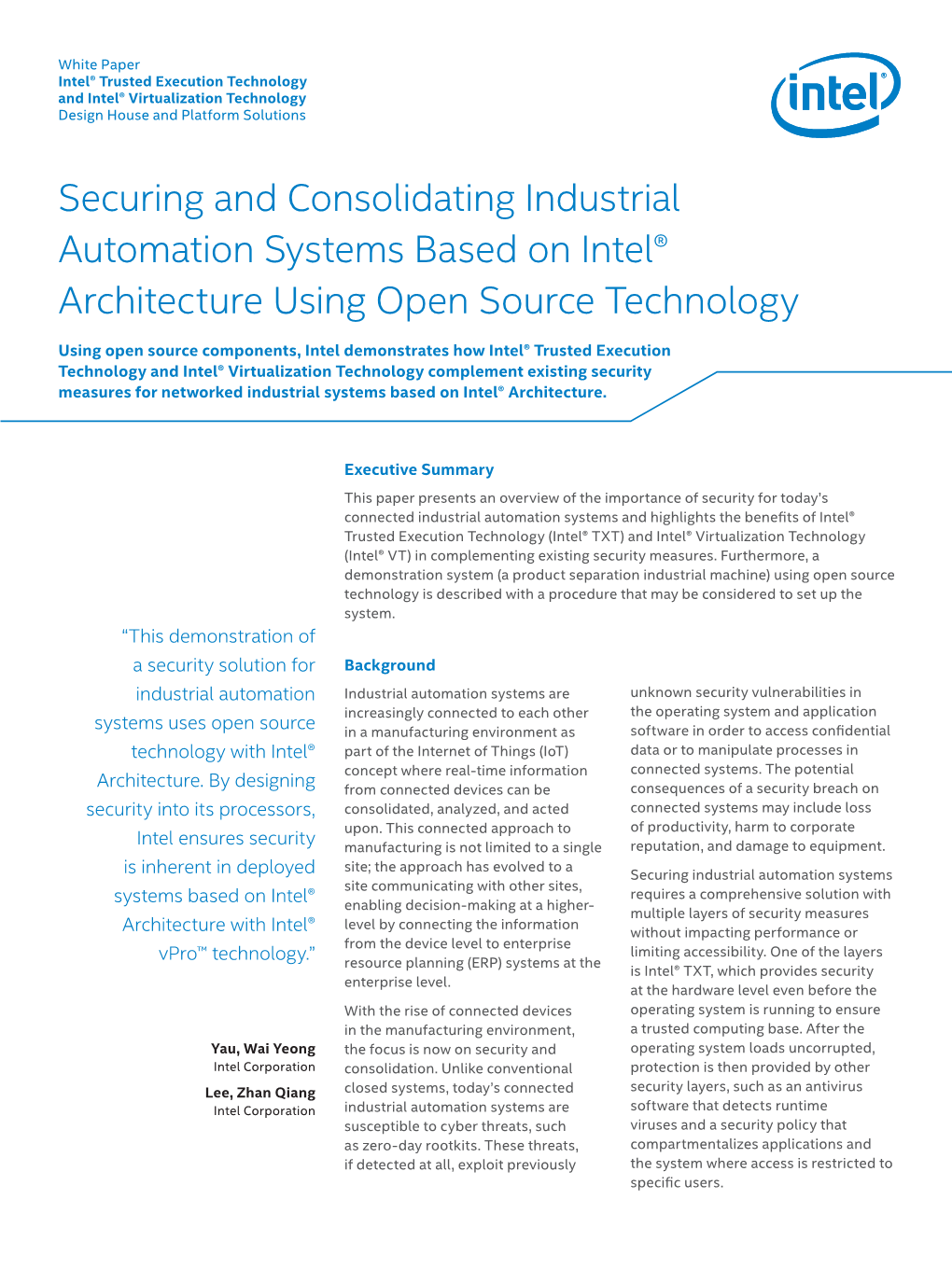 Securing and Consolidating Industrial Automation Systems Based on Intel® Architecture Using Open Source Technology