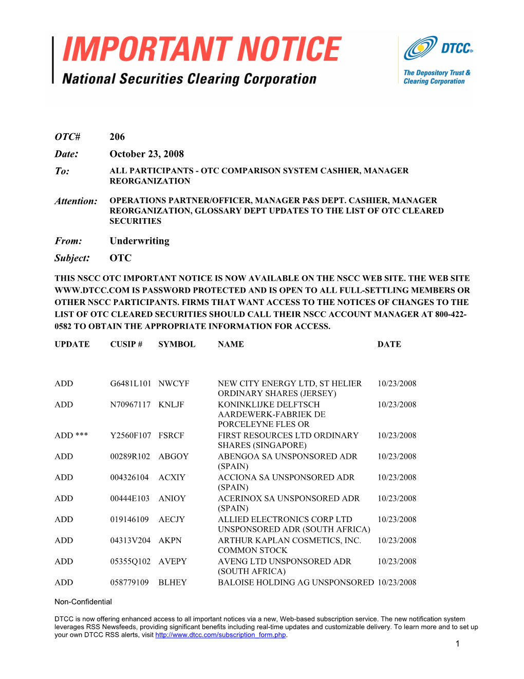 NSCC Important Notice