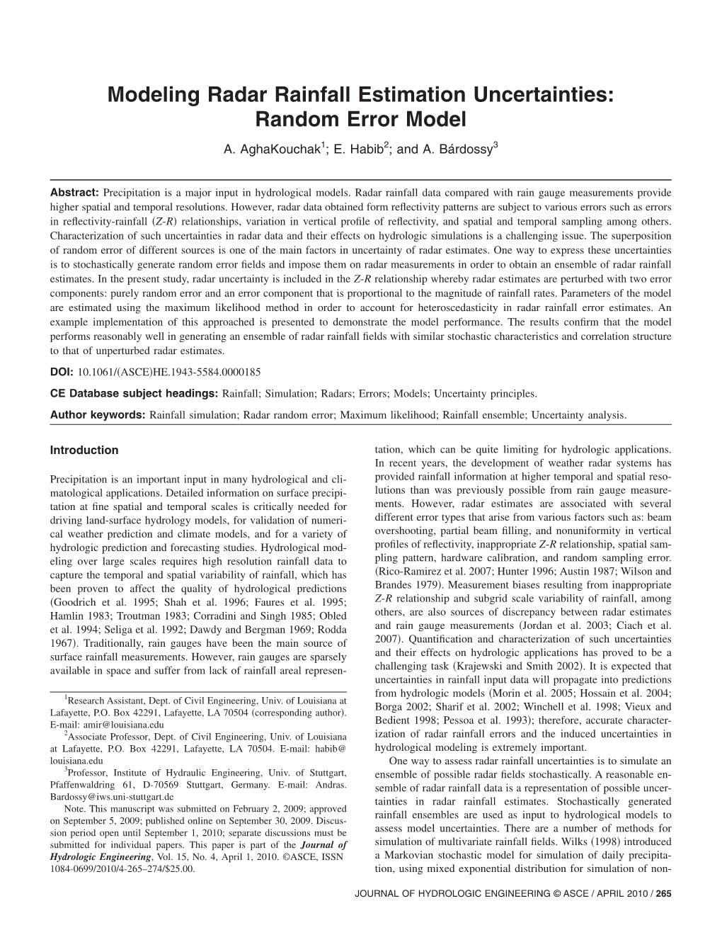 Modeling Radar Rainfall Estimation Uncertainties: Random Error Model A