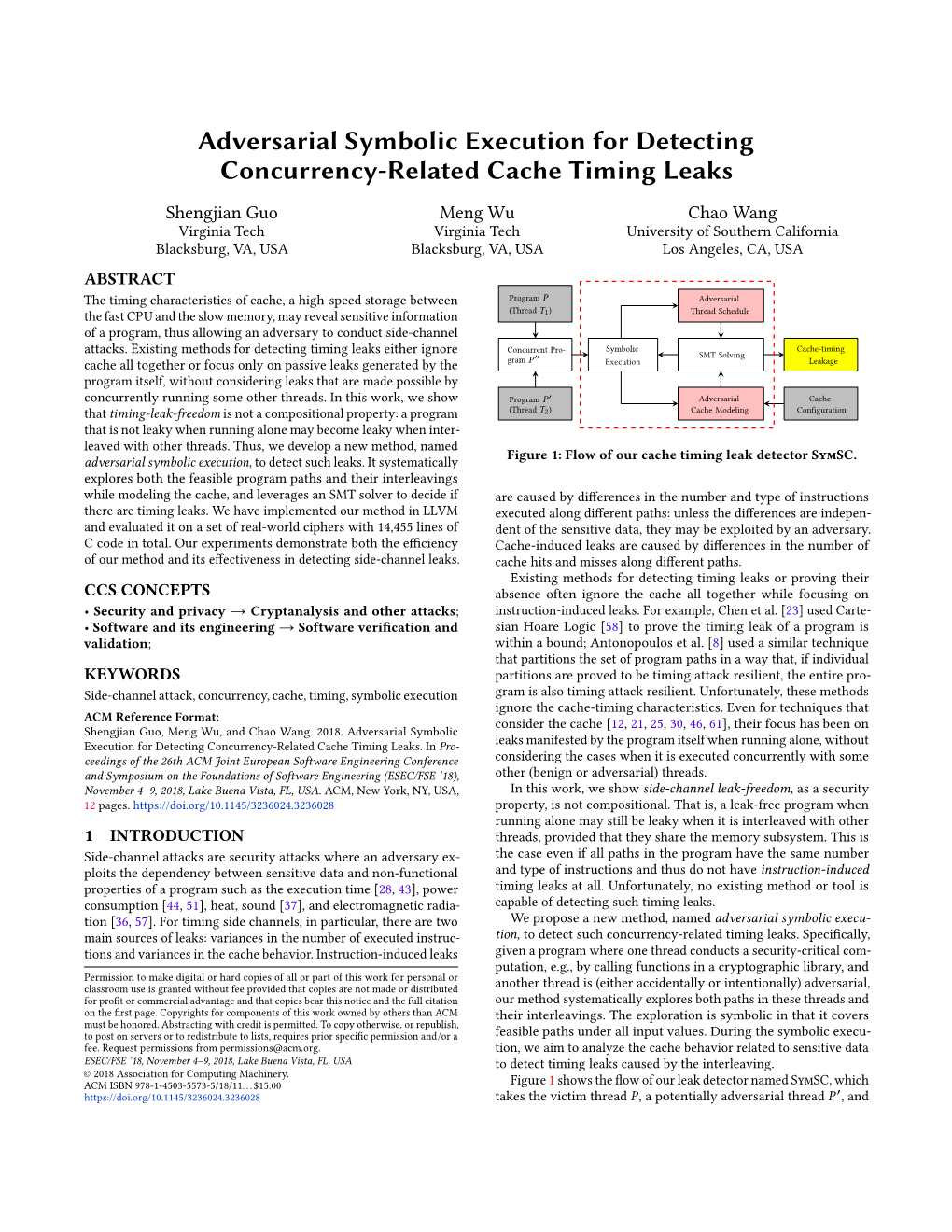 Adversarial Symbolic Execution for Detecting Concurrency-Related Cache Timing Leaks