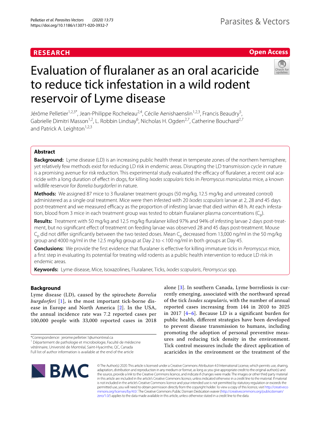 Evaluation of Fluralaner As an Oral Acaricide to Reduce Tick Infestation