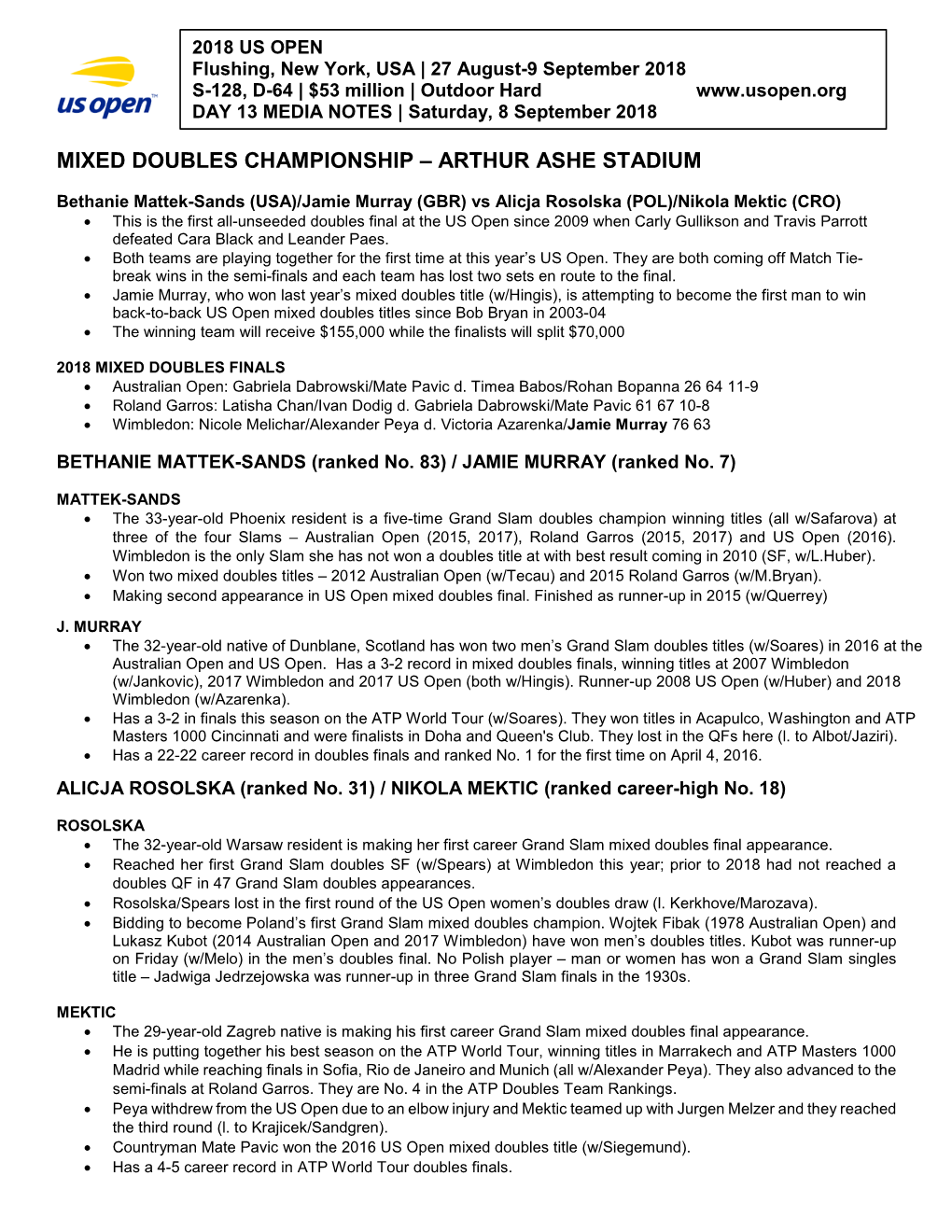 Mixed Doubles Championship – Arthur Ashe Stadium