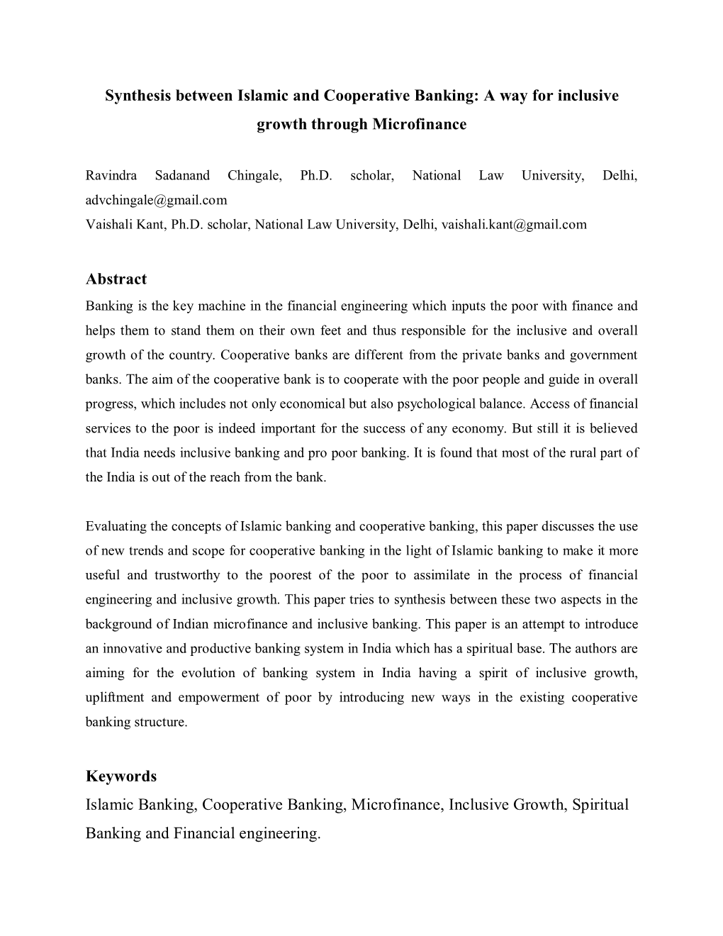 Synthesis Between Islamic and Cooperative Banking: a Way for Inclusive Growth Through Microfinance