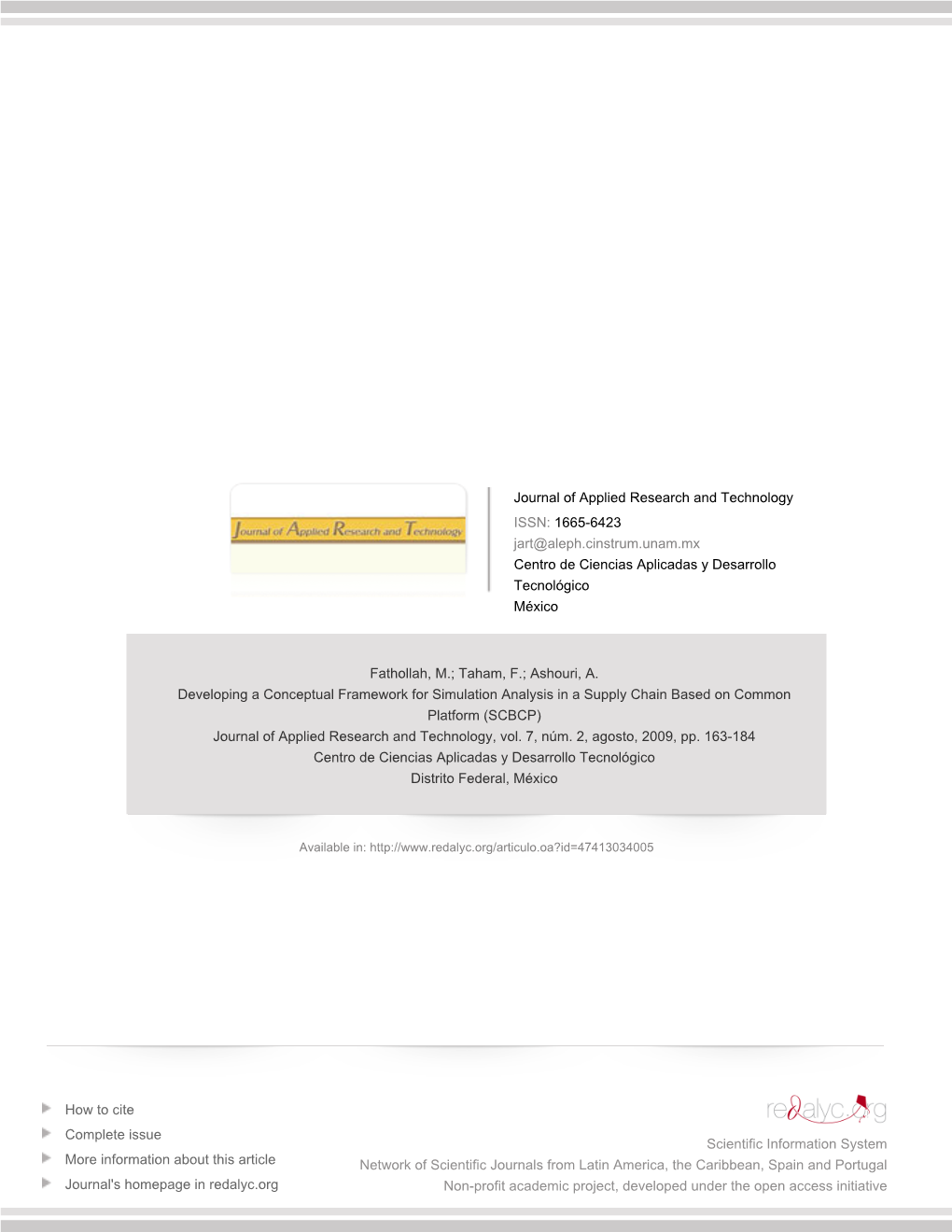 Redalyc.Developing a Conceptual Framework for Simulation Analysis