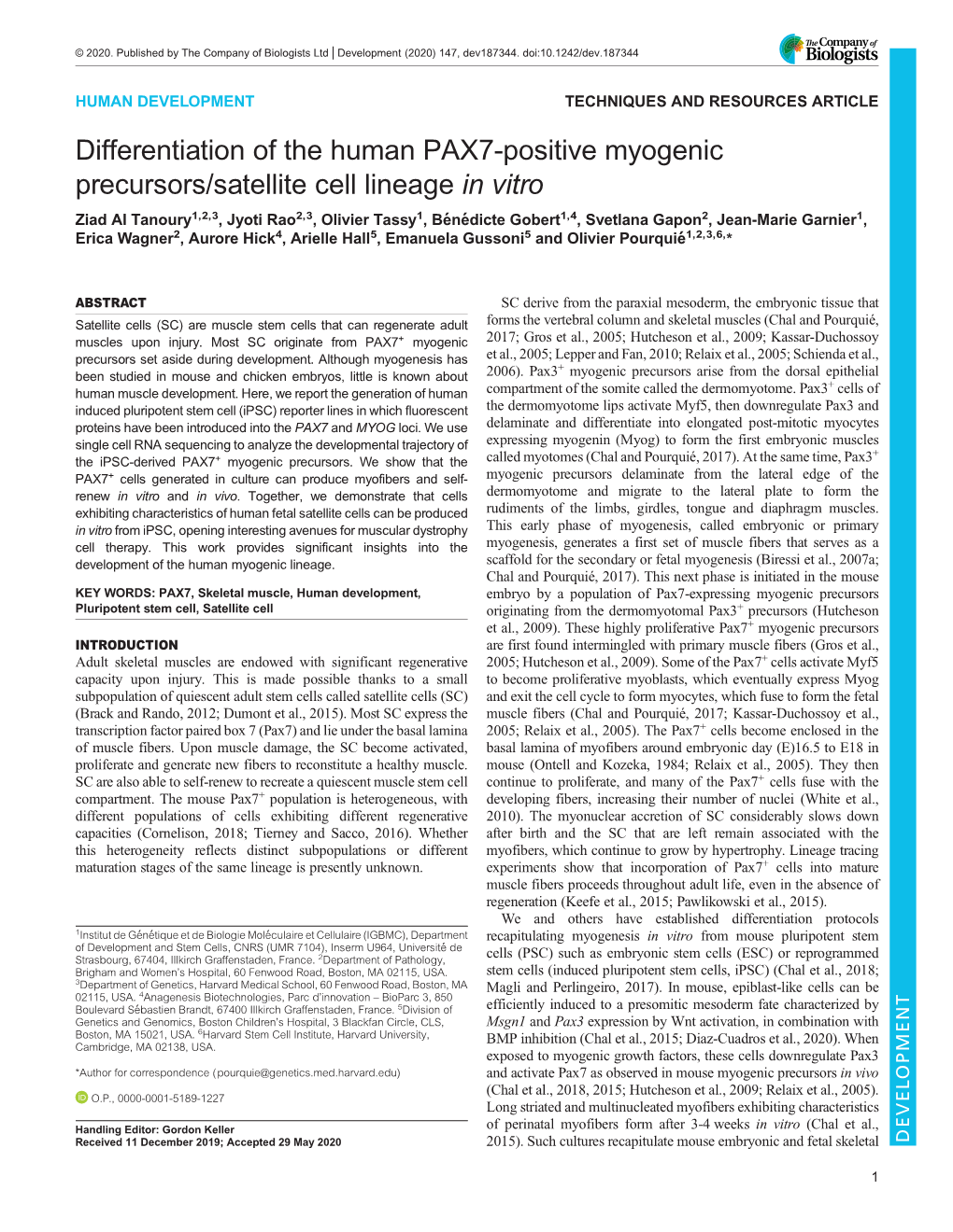 Differentiation of the Human PAX7