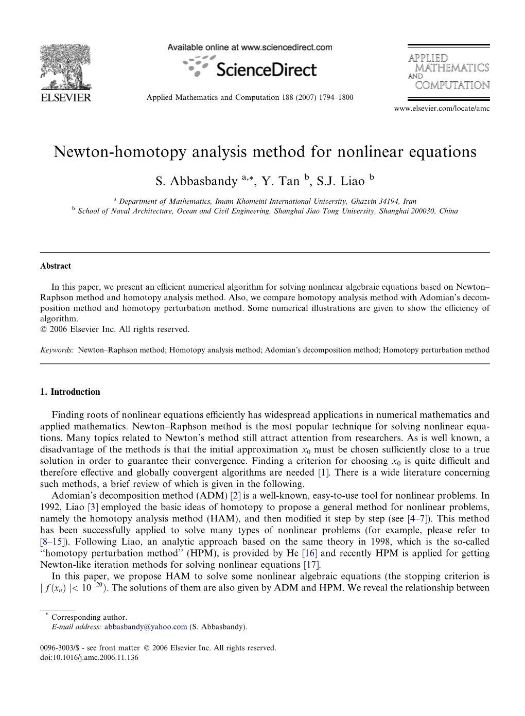 Newton-Homotopy Analysis Method for Nonlinear Equations