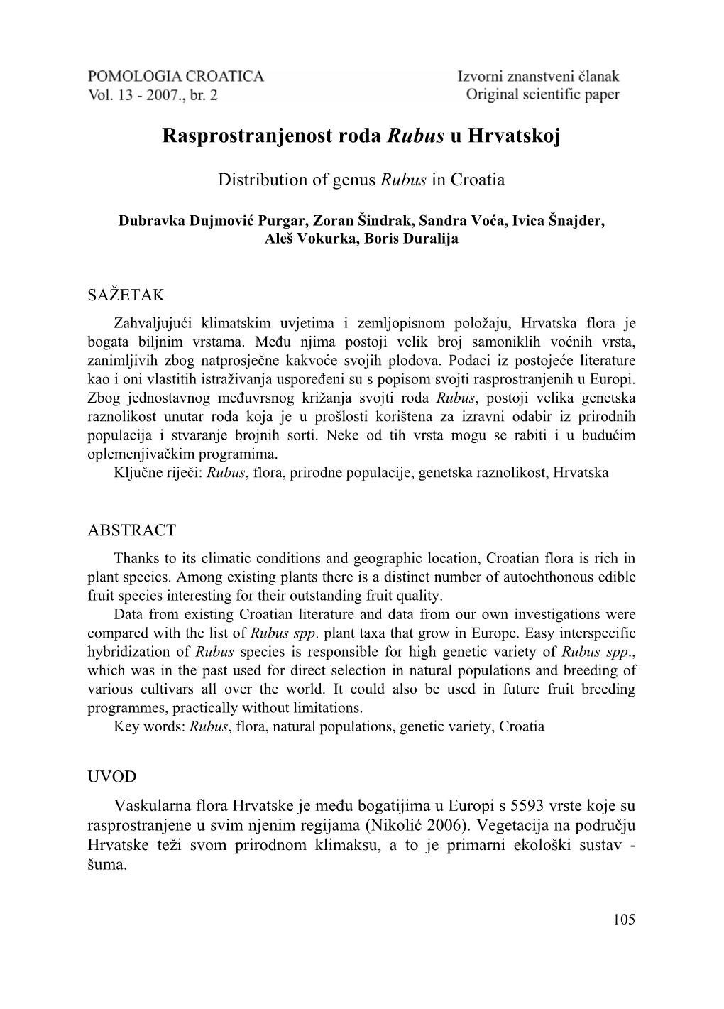 Rasprostranjenost Roda Rubus U Hrvatskoj