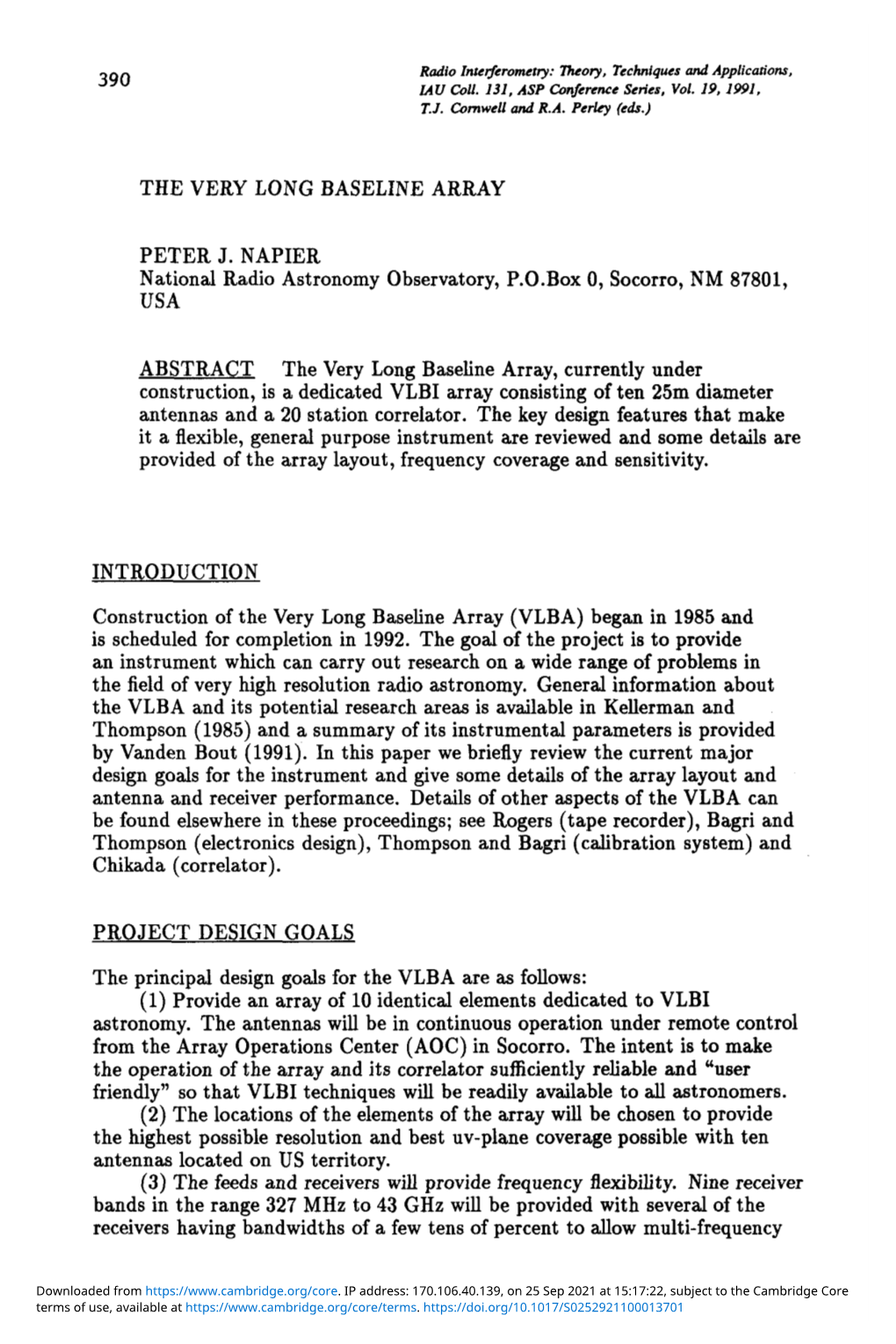 390 the VERY LONG BASELINE ARRAY PETER J. NAPIER National